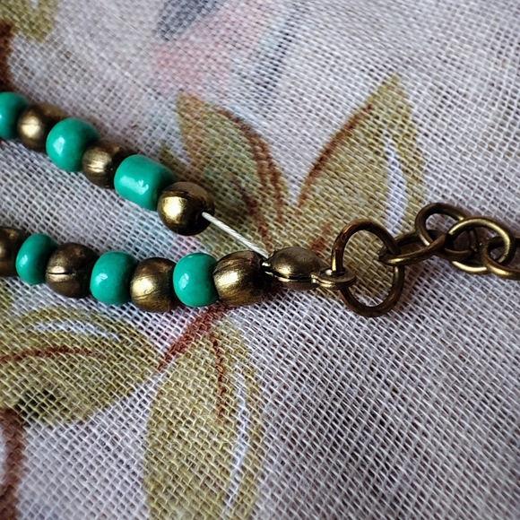 Aqua Turquoise Glass Beaded Bib Collar Style Necklace Vintage EUC Mermaid Brass - Picture 2 of 8